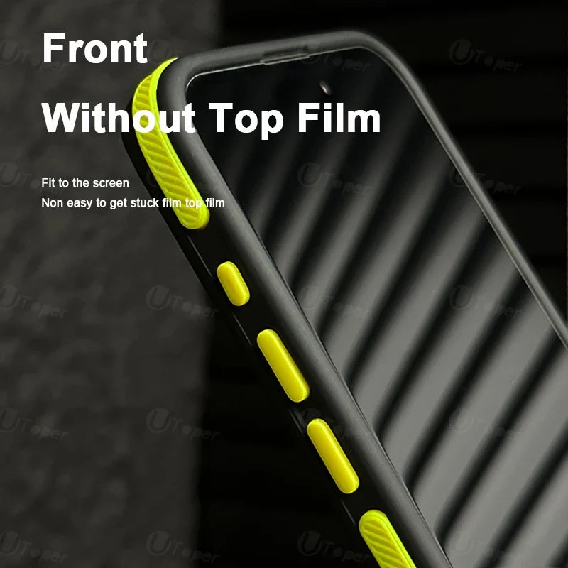 Phone case with yellow accents on a black background