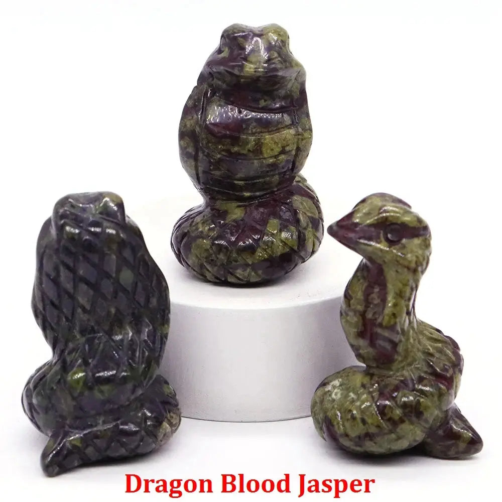 1.5" Crystal Snake Figurine Natural Stone Cobra Statue Hand Carved Gemstone Animal Sculpture Ornament Pure Ember