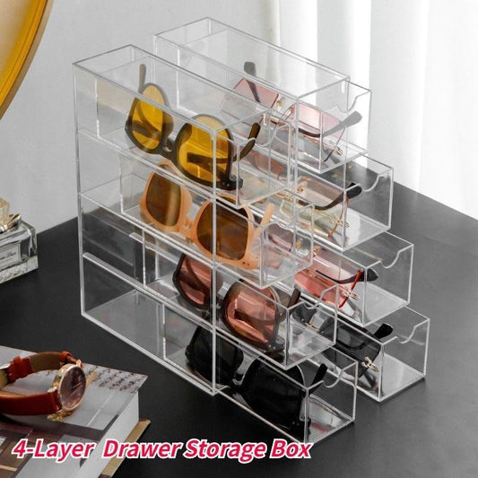 4-layer Plastic Drawer Storage Box Transparent Dustproof Sunglasses Organizer