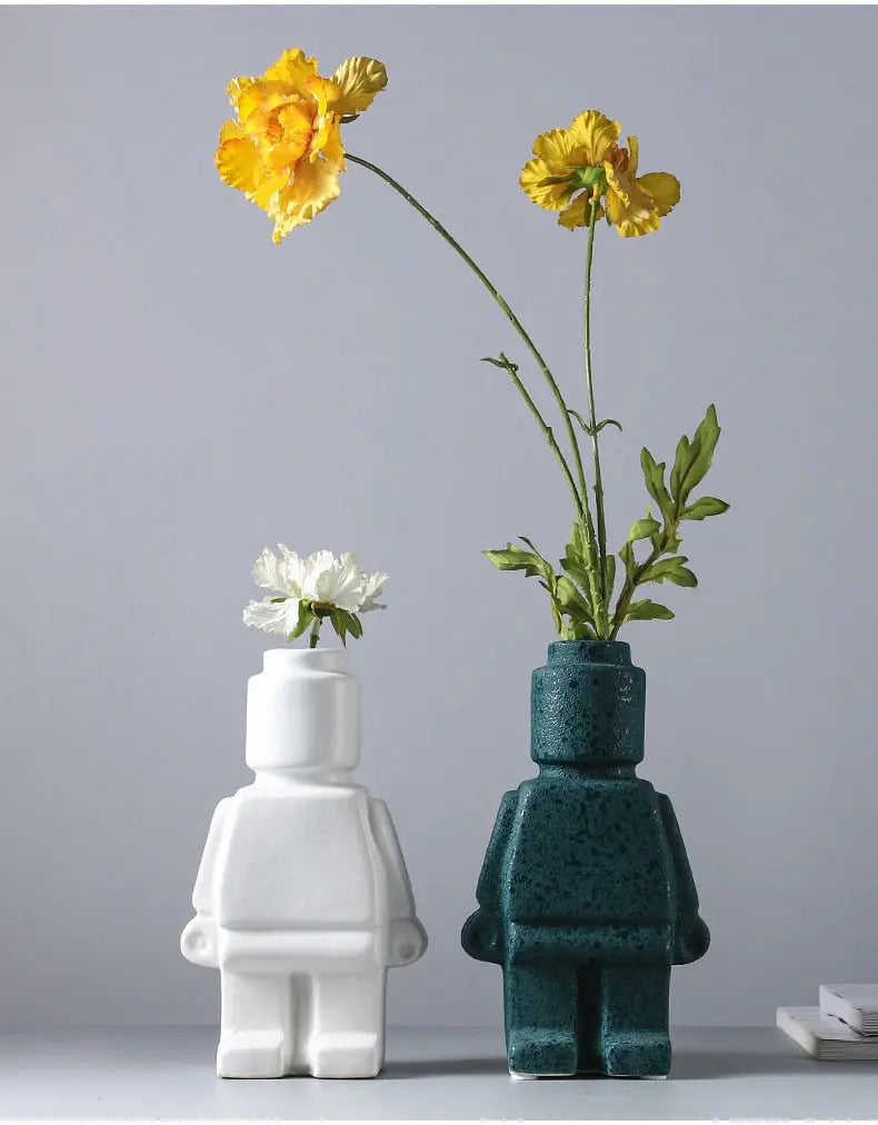 Lego Man Vase green white
