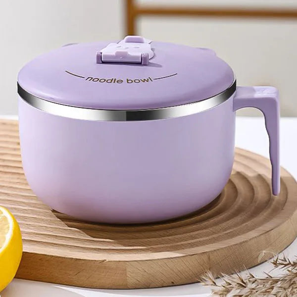 Purple Instant Noodles Ramens Bowl with stainless steel rim and ergonomic handle, ideal for stylish and functional dining.