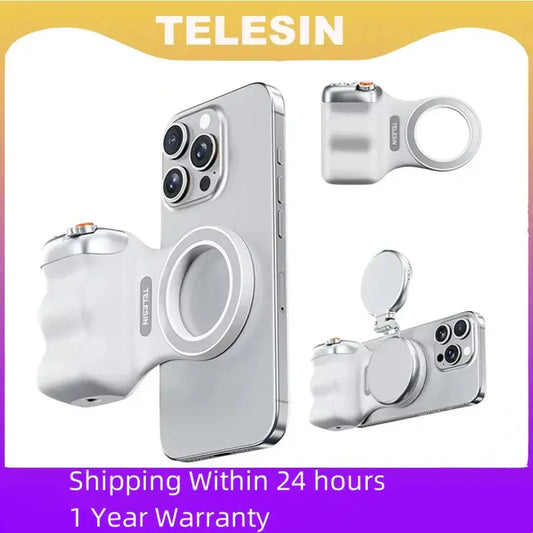 Telesin phone accessories including a phone case and ring holder on a gradient background with brand name.