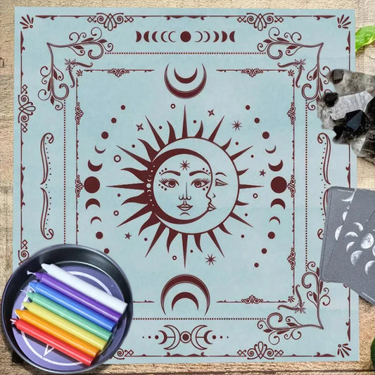 Altar Cloth Sun Moon Tarot Card Tablecloth For Spread Tarot Reading Cloth Witch Moon Phase Spiritual Oracle Card Pad Boho Decor Pure Ember