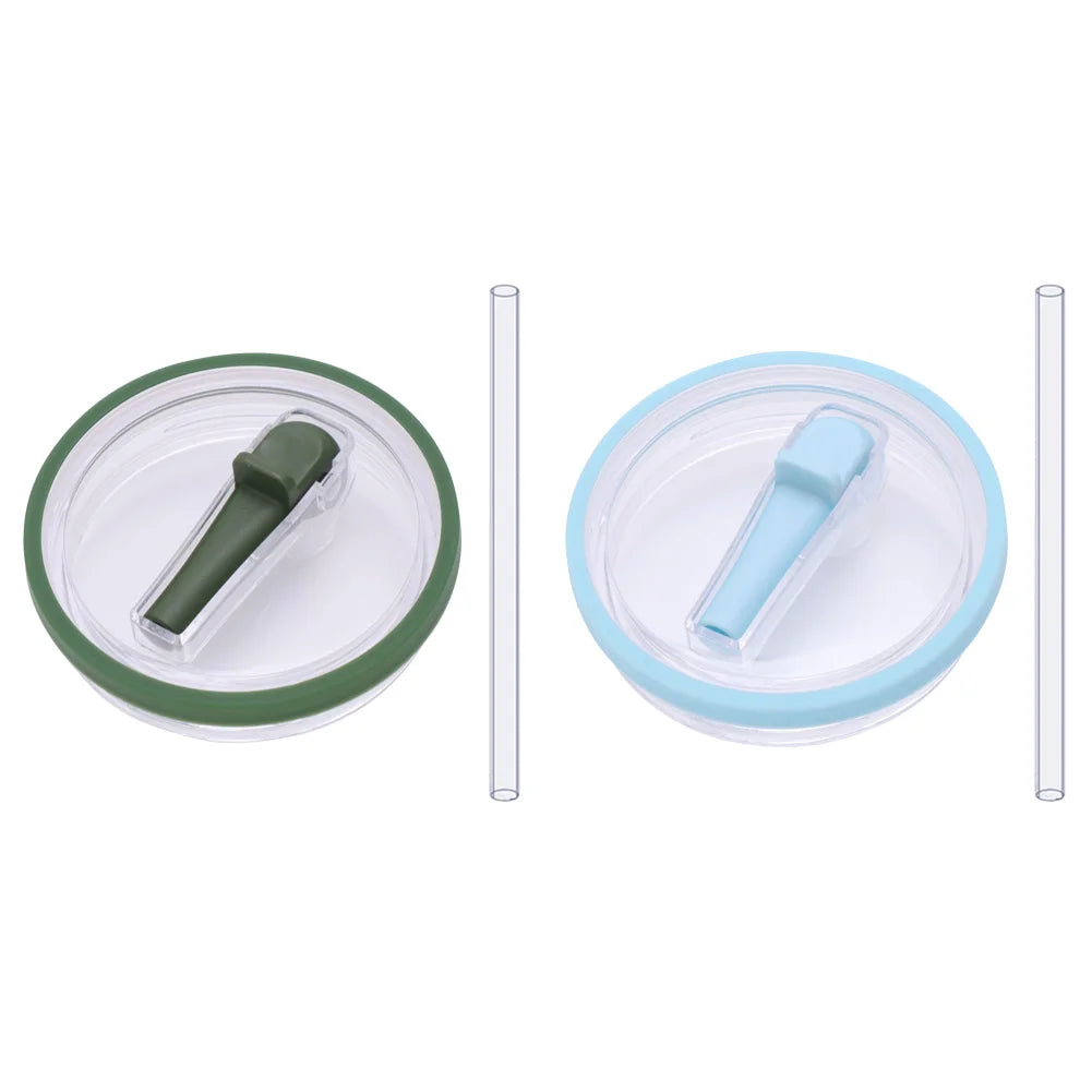 Dark green and light blue flip straw lids with straws, reusable 40 oz tumbler lid replacements compatible with Stanley Quencher