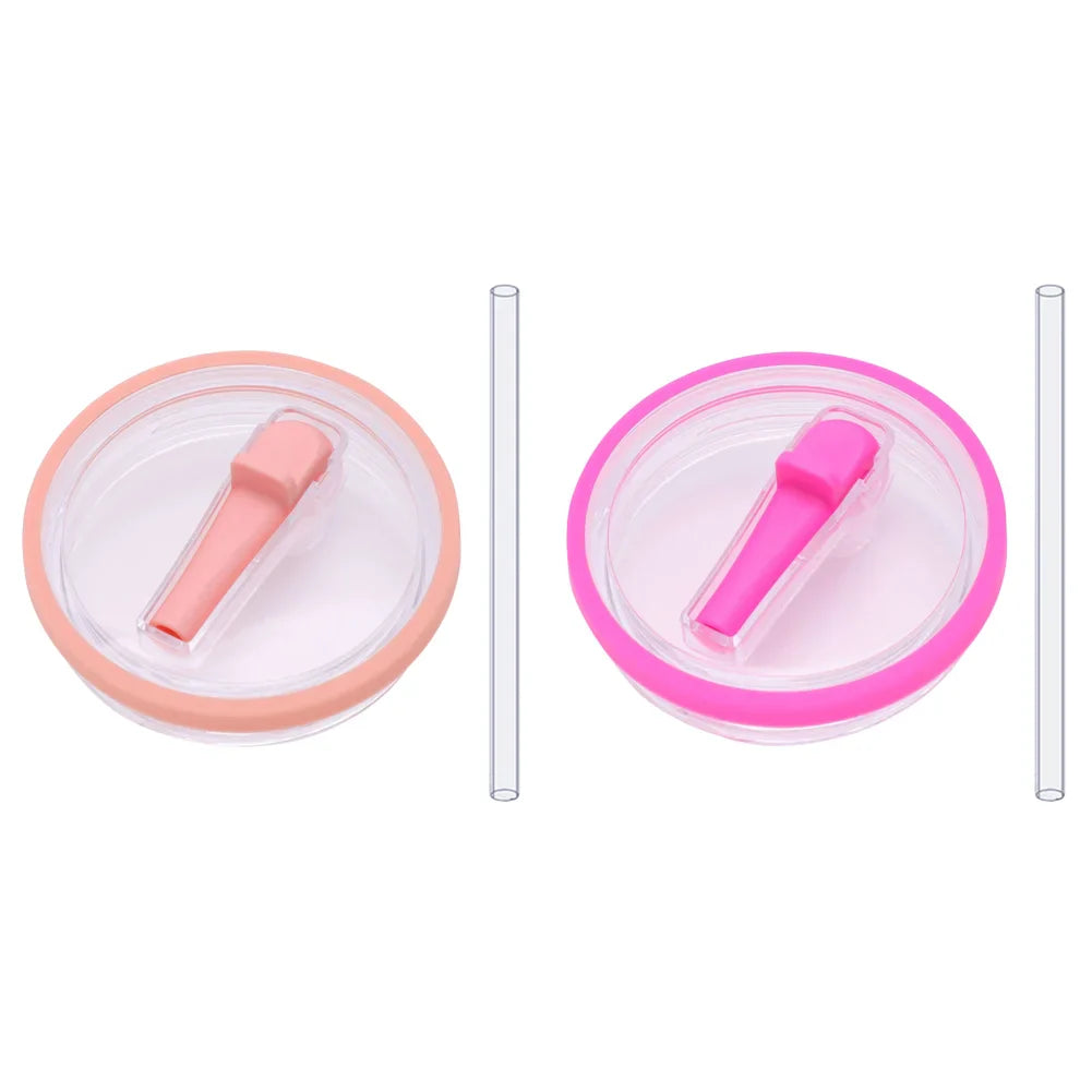 Peach and pink flip straw lids with straws, reusable 40 oz tumbler lid replacements for Stanley Quencher