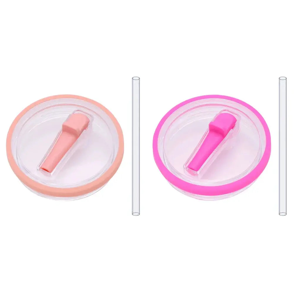Peach and pink flip straw lids with straws, reusable 40 oz tumbler lid replacements for Stanley Quencher