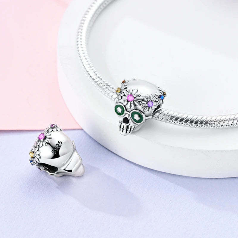 Charms 925 Sterling Silver Luminous Skull Bead Pendant Jewelry Fit Original 925 Bracelet For Women DIY Party Gifts Pure Ember