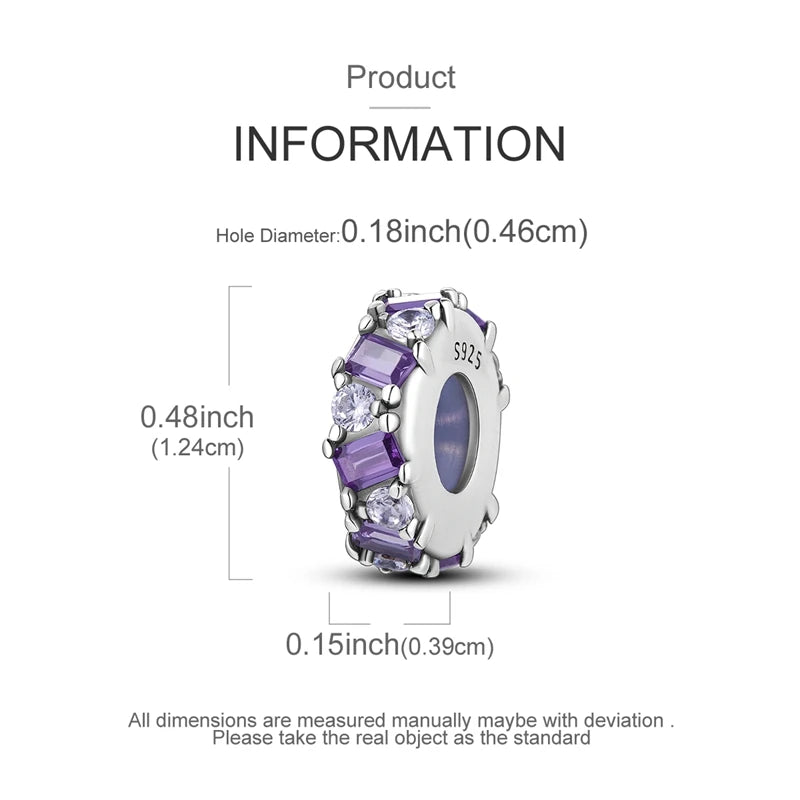 Purple beaded charm with measurements on a white background