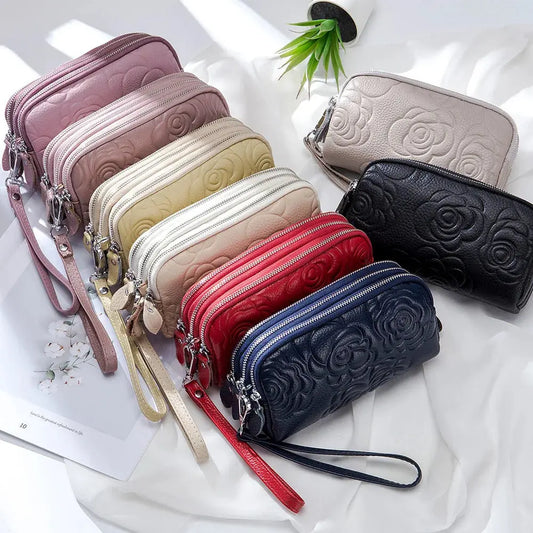 Genuine Leather Wallet Handbags For Women Embossing Pure Ember