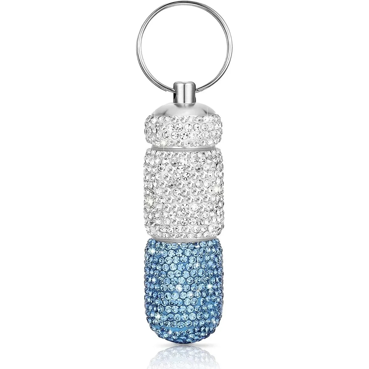 Bling Keychain Pill Box 2 Compartments Small Travel Pill Case Organizer Crystal Diamond Medicine Bottle Pill Bottle Keychain Pure Ember