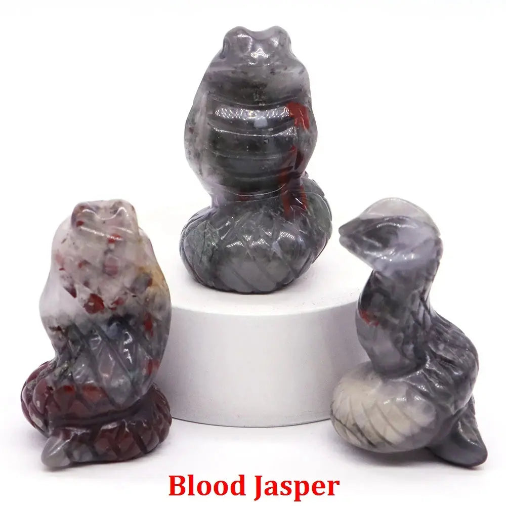 1.5" Crystal Snake Figurine Natural Stone Cobra Statue Hand Carved Gemstone Animal Sculpture Ornament Pure Ember