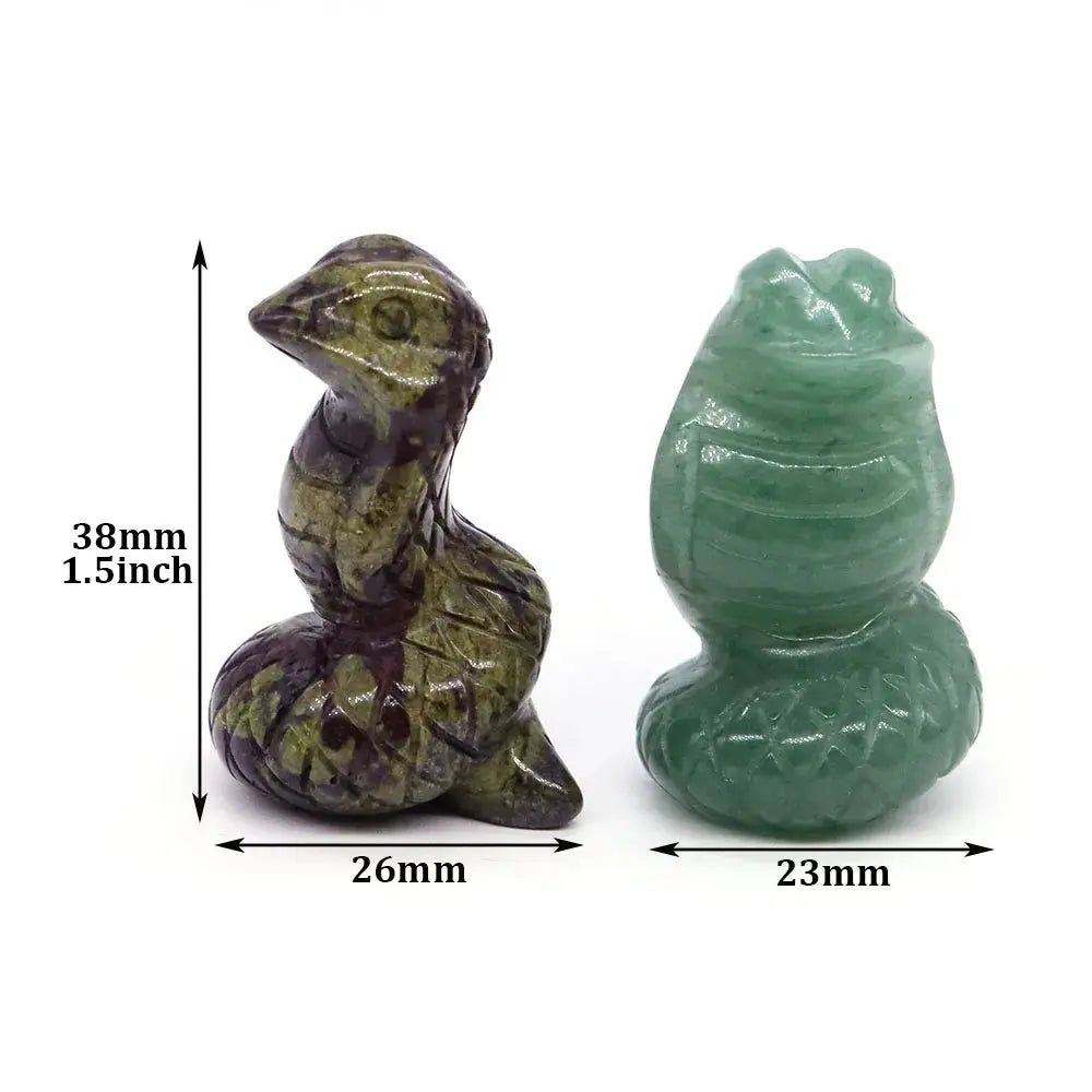 1.5" Crystal Snake Figurine Natural Stone Cobra Statue Hand Carved Gemstone Animal Sculpture Ornament Pure Ember