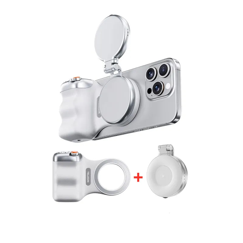 Phone camera lens kit with additional lenses on a white background