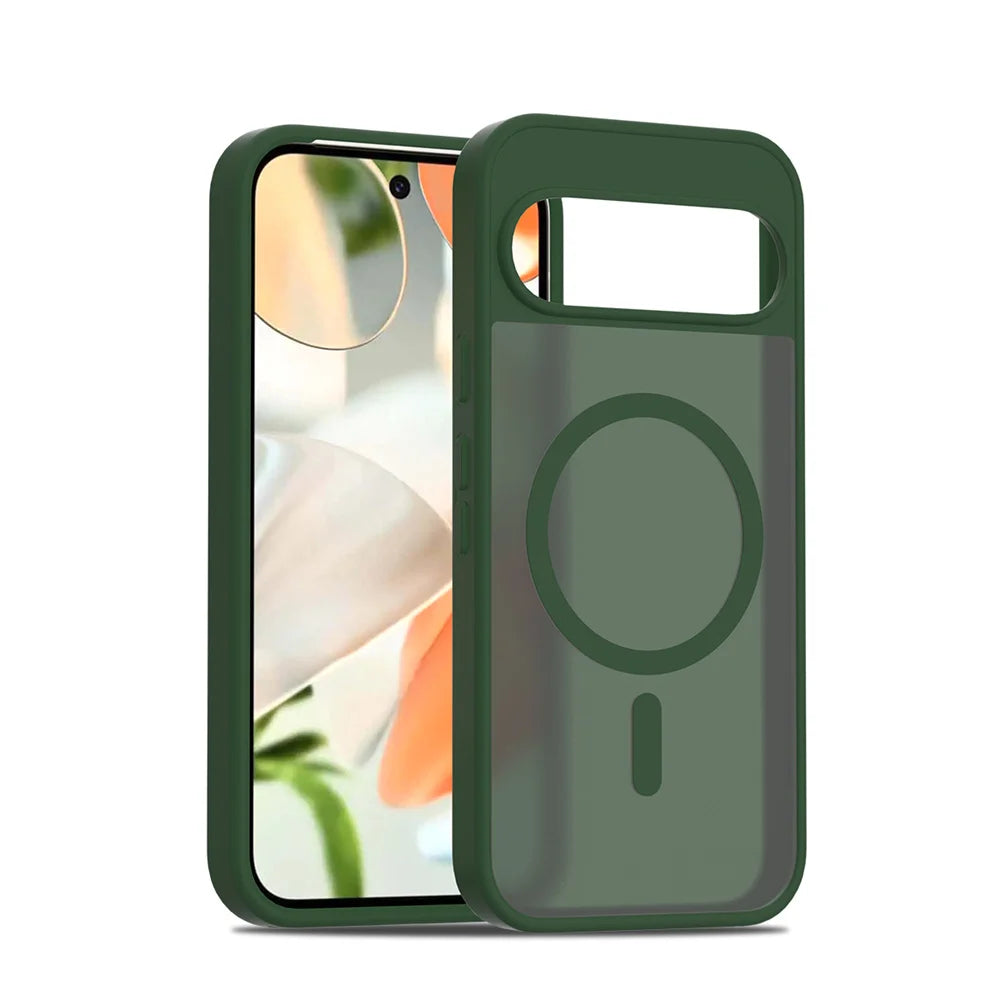Green phone case with a clear back on a white background