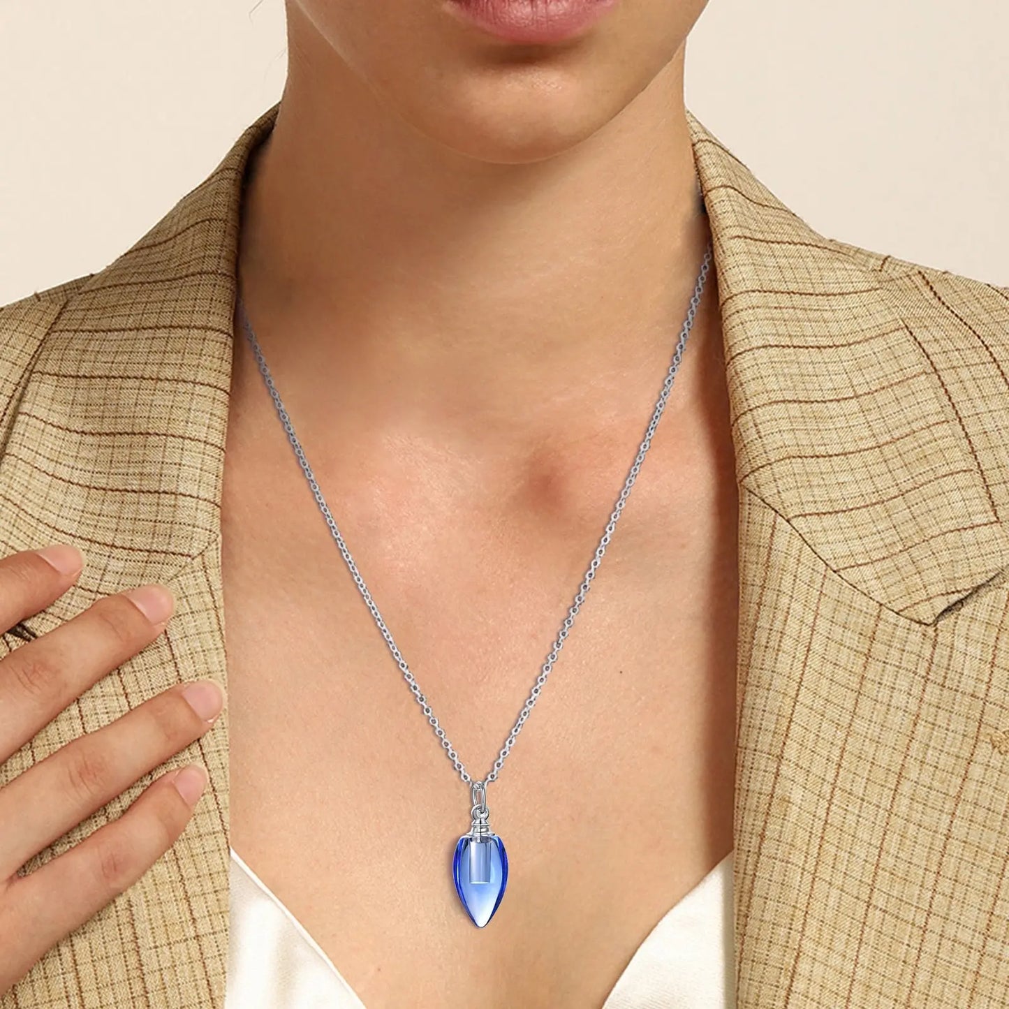 blue Glass Urn Necklace Pendant for Ashes Teardrop Pendant