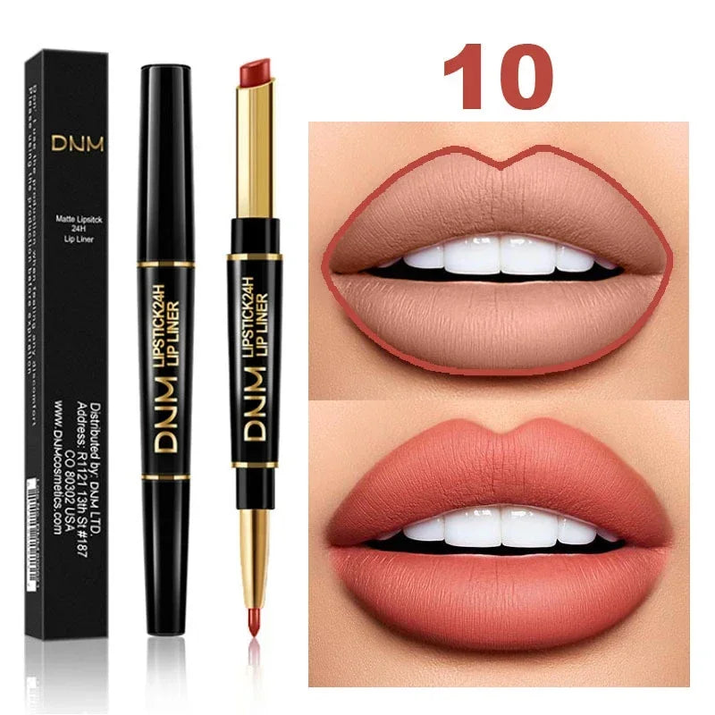 DNM Double-ended Matte Lipstick Pencil Non-stick Cup Long Lasting Lipstick Lip Liner Waterproof 2 In 1 Lip Stain Pencil Pure Ember