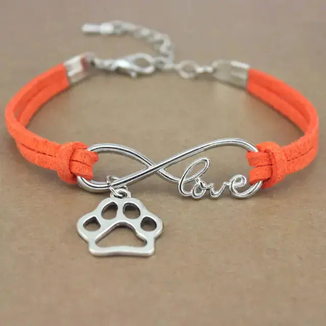 Rope Bracelet With Charms red with infinity love with paw pendant