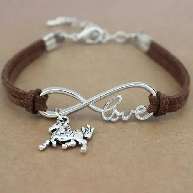 Rope Bracelet With Charms brown infinity love with horse charm