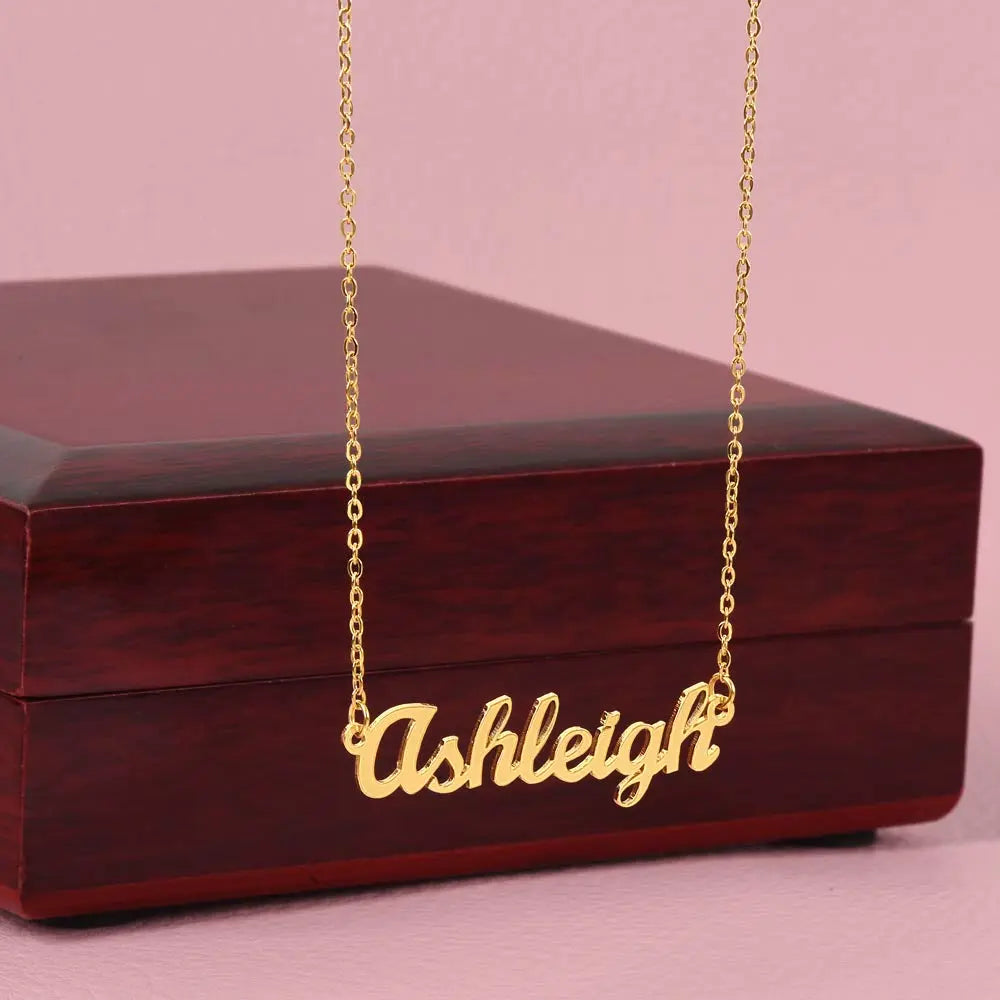 gold custom name necklace with gift box