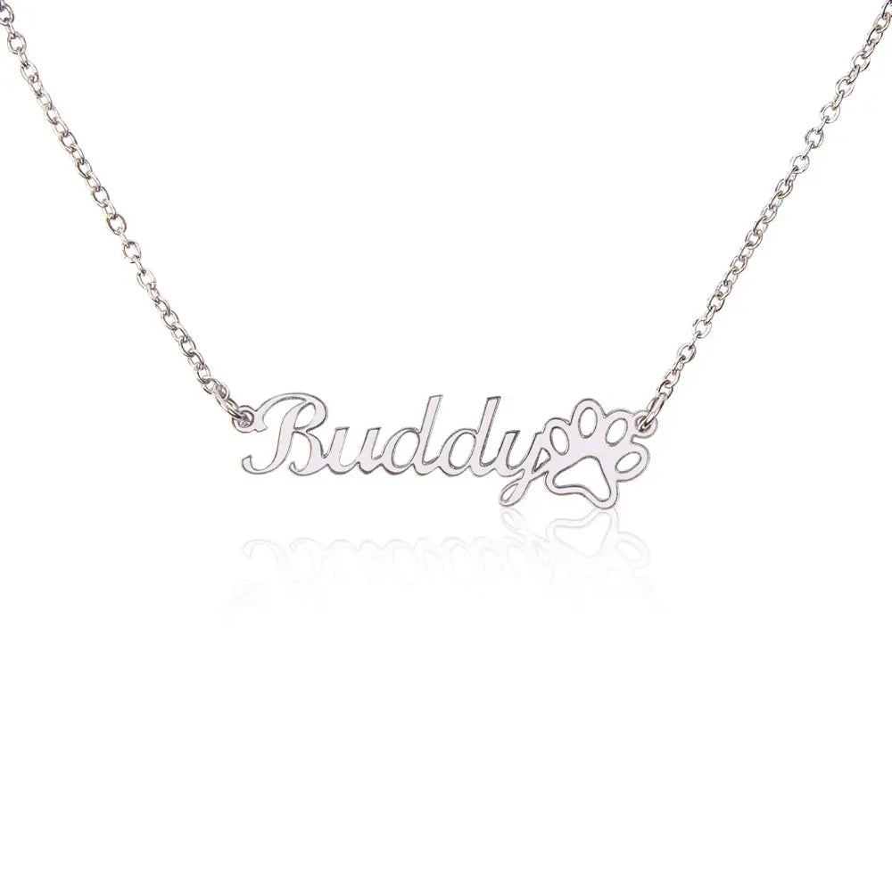 Paw Print Custom Name Necklace silver