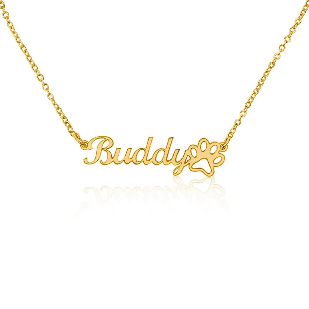 Paw Print Custom Name Necklace gold