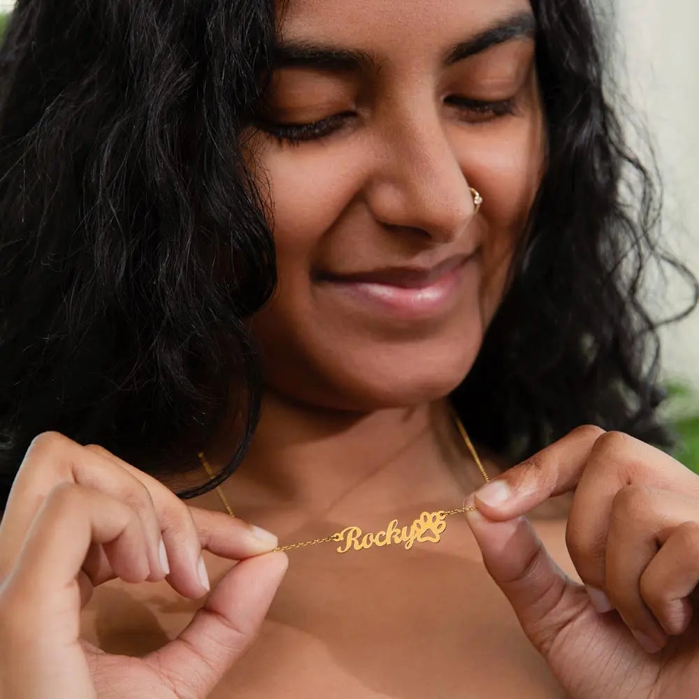 Paw Print Custom Name Necklace gold