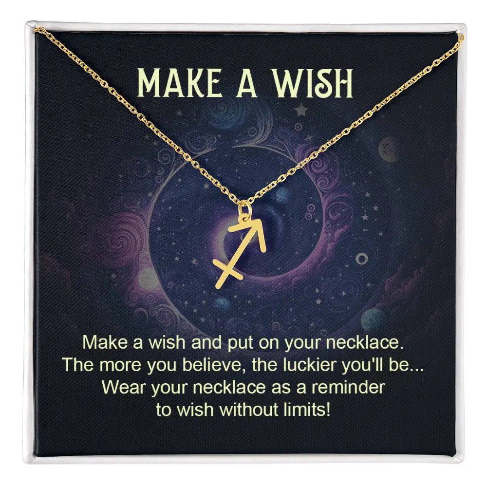 Sagittarius zodiac pendant necklace with make a wish gift card and box
