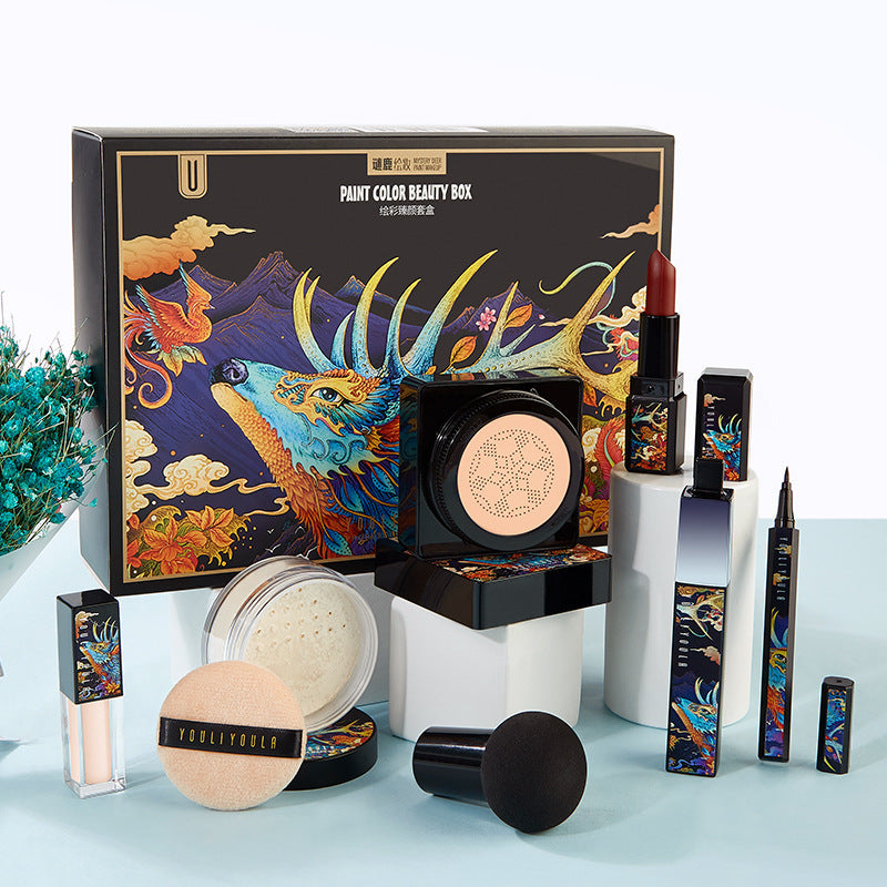 Elk Makeup Nine-piece Set Makeup Powder Air Cushion BB Cream Lipstick Affordable Makeup Set Pure Ember