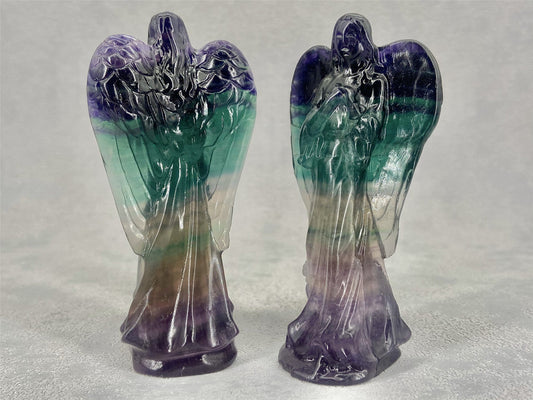 Natural Crystal Carving Colorful Fluorite Angel Pure Ember