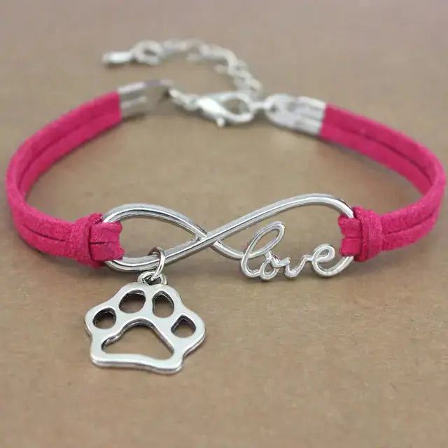 Rope Bracelet With Charms hot pink love paw print pendant