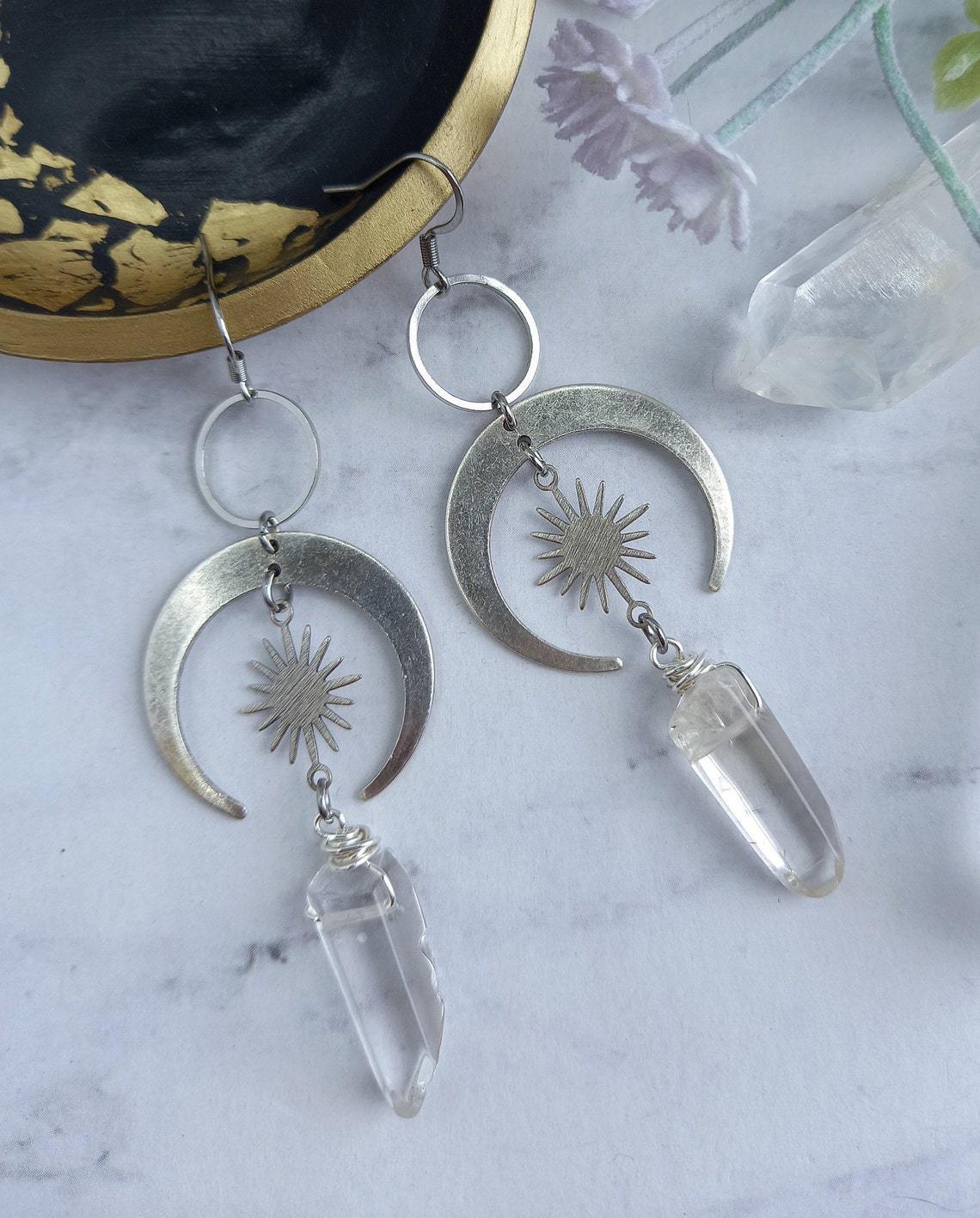 Natural Crystal Hexagon Earrings Pure Ember
