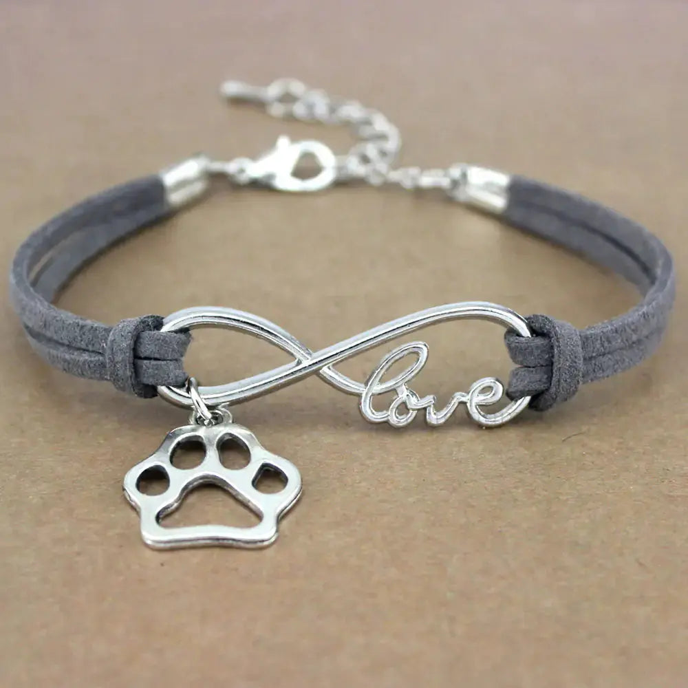 Rope Bracelet With Charms grey infinity love with paw print pendant