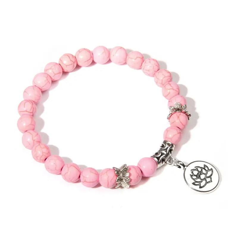 Natural Stone crystal Bracelet with lotus charm pink