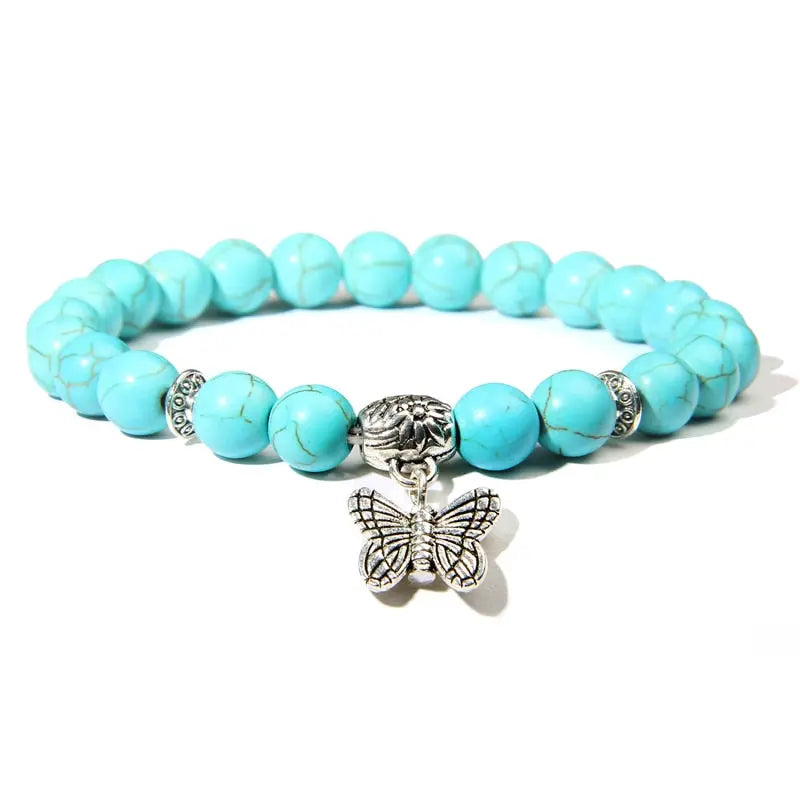 Natural Stone crystal Bracelet with butterfly charm turquoise