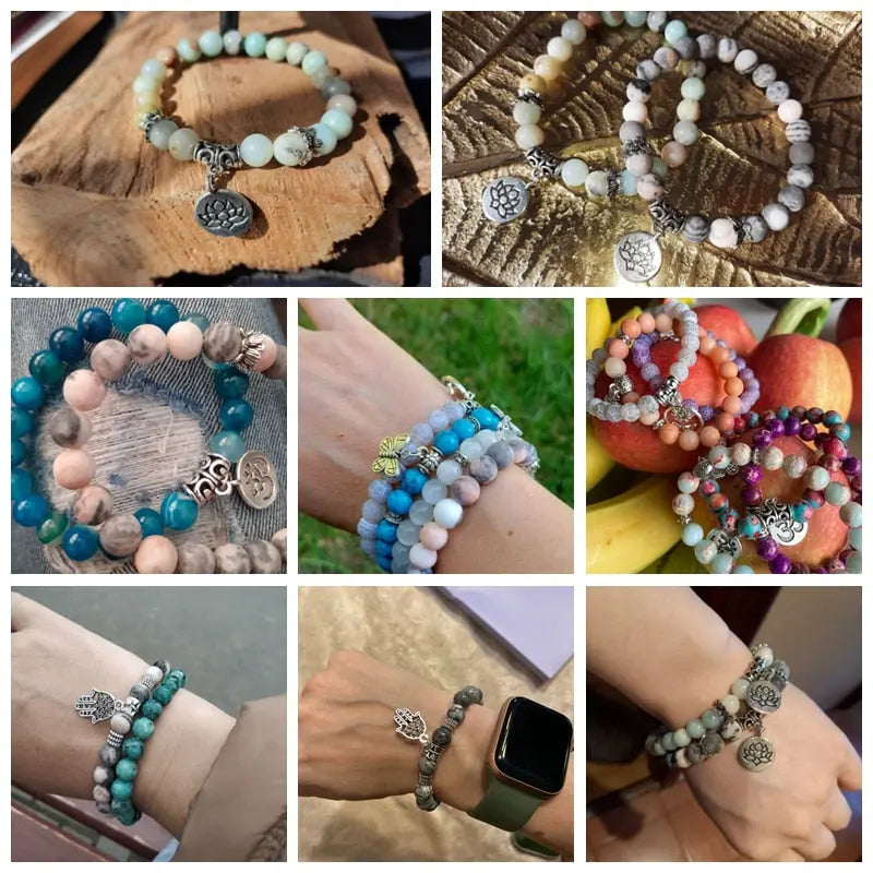 mixed Natural Stone crystal Bracelet with charm