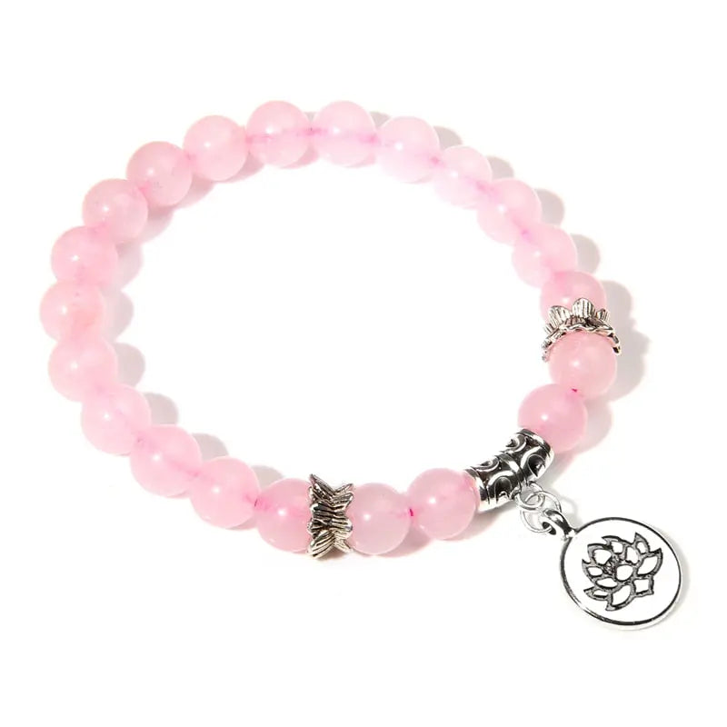 Natural Stone crystal Bracelet with lotus charm pink