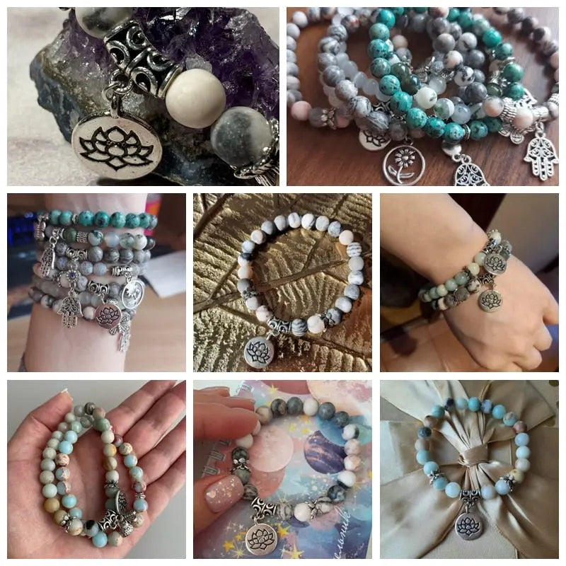 mixed Natural Stone crystal Bracelet with charm