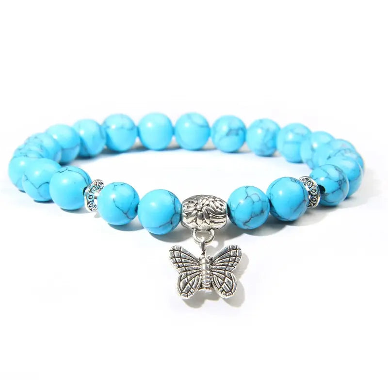 Natural Stone crystal Bracelet with butterfly charm turquoise