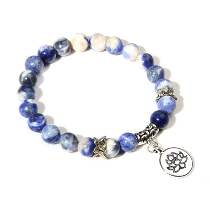 Natural Stone crystal Bracelet with lotus charm blue