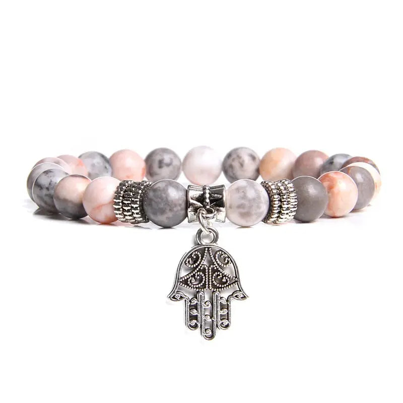 Natural Stone crystal Bracelet with charm pink mauve