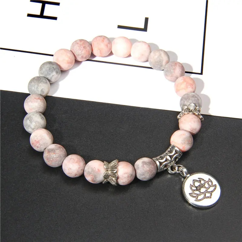 Natural Stone crystal Bracelet with lotus charm pinkm