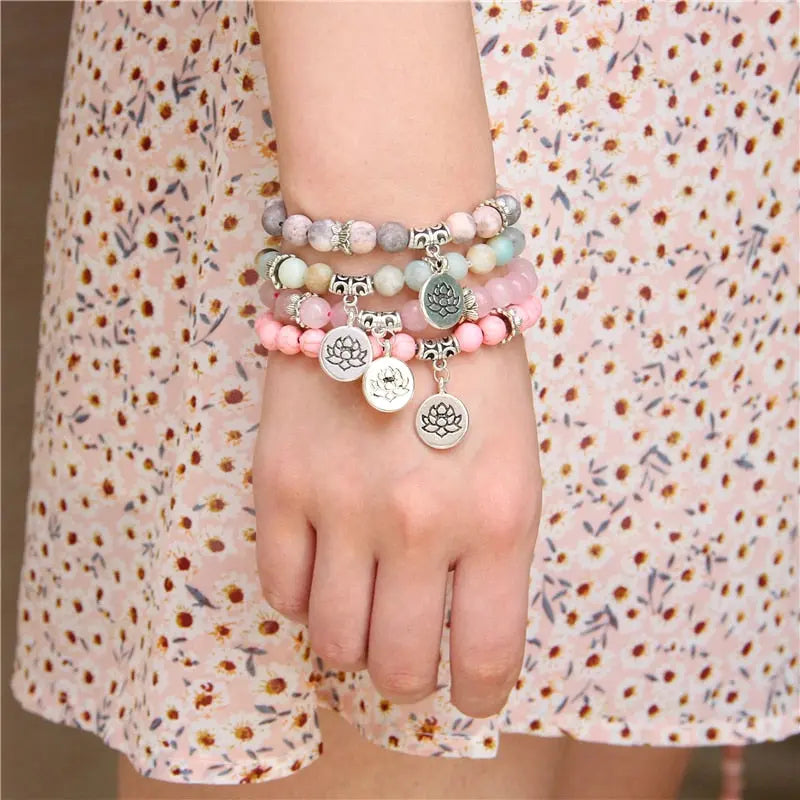 mixed Natural Stone crystal Bracelet with charm