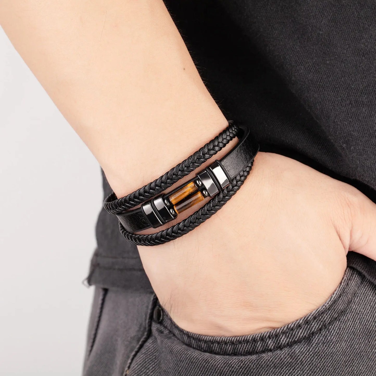Hematite Genuine Leather Bracelet