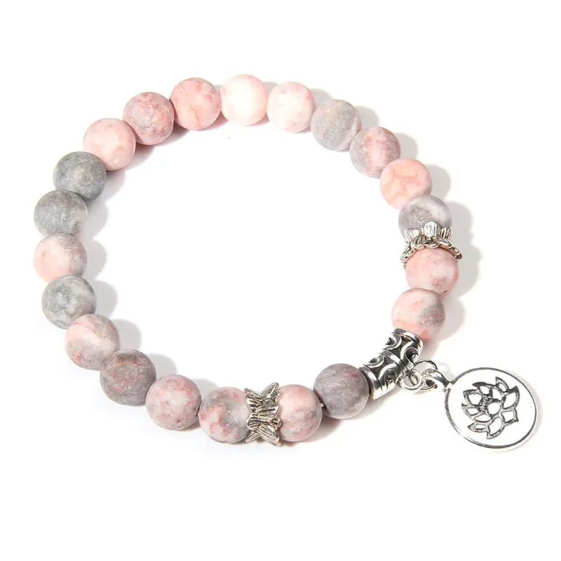Natural Stone crystal Bracelet with lotus charm pink