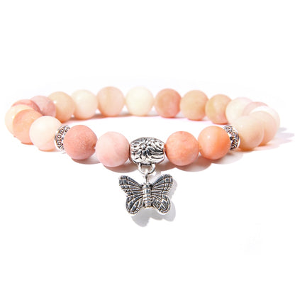 Natural Stone crystal Bracelet with butterfly charm peach