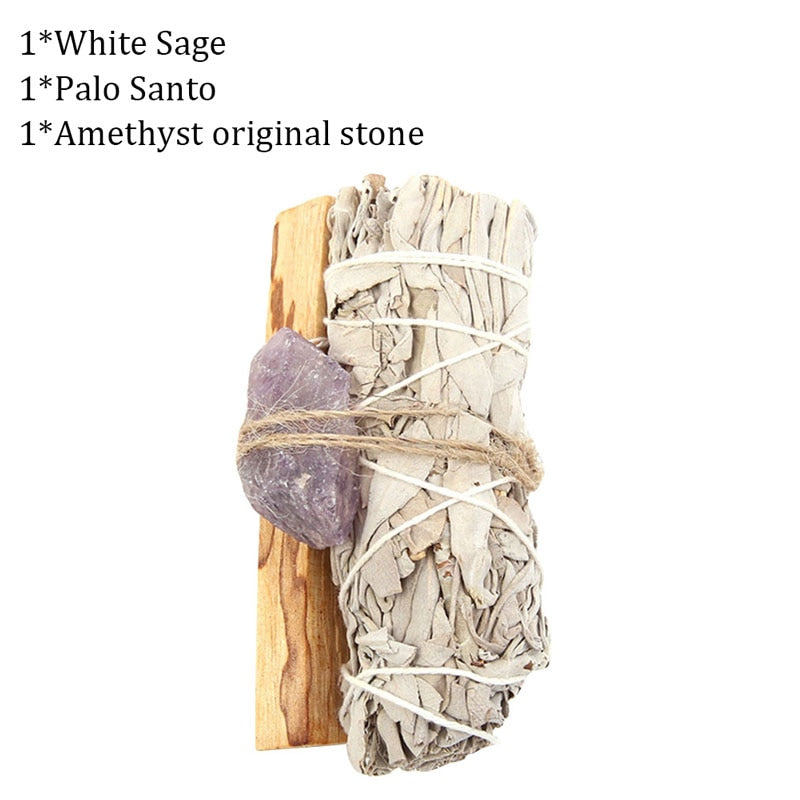 White Sage Stick Set with Abalone Shell & Wooden Tripod Stand for Room Purification Meditation Smoke