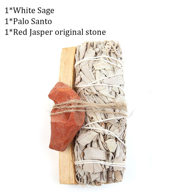 White Sage Stick Set with Abalone Shell & Wooden Tripod Stand for Room Purification Meditation Smoke