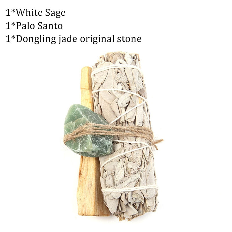 White Sage Stick Set with Abalone Shell & Wooden Tripod Stand for Room Purification Meditation Smoke
