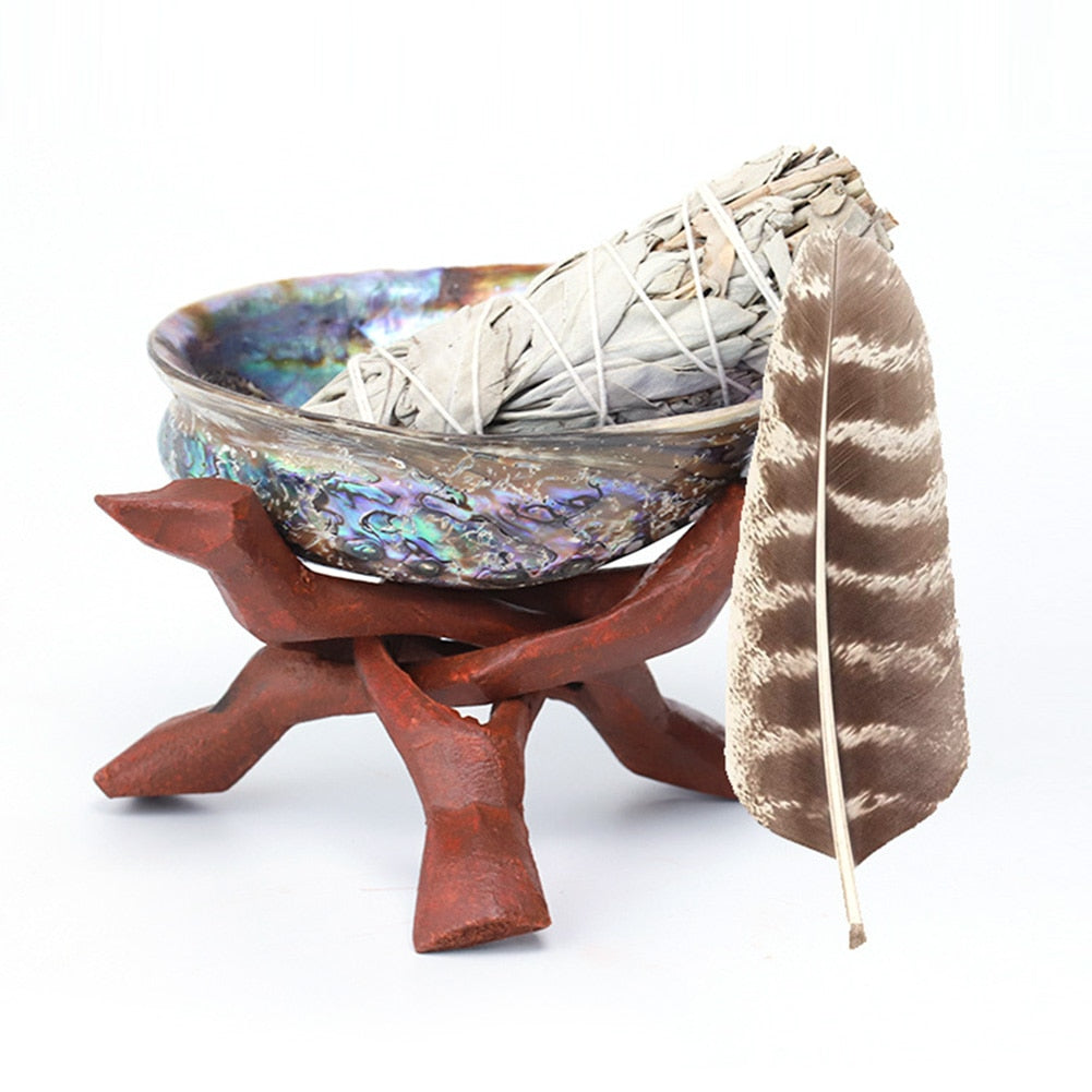 White Sage Stick Set with Abalone Shell & Wooden Tripod Stand for Room Purification Meditation Smoke