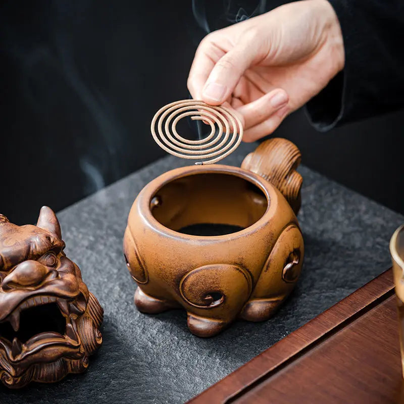 Chinese Lion Dragon Ceramic Incense Burner